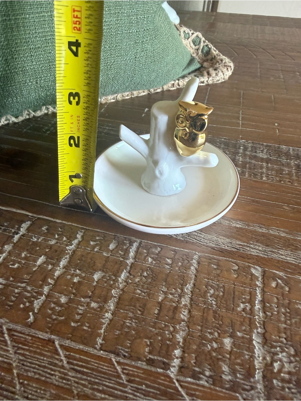 Vintage Style Ceramic Owl on Branch Ring Holder Gold Trinket Dish Decorative - Picture 3 of 3